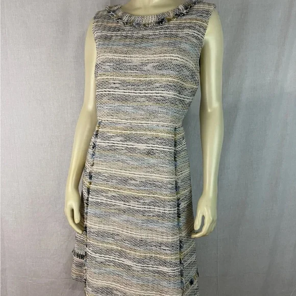 Tory Burch Blue Cream Sheath Midi Dress Bateau Neckline - Picture 7 of 14